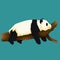 Illustration of adorable giant panda lying on a tree. Black and white bear. Vulnerable species.