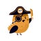Illustration of adorable pirate bird with captain\'s hat, eye patch and sharp blade