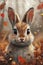 Illustration Adorable rabbit with autumn background. Ai