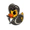 Illustration of an adorable yellow toy duck in a musician costume with a cool hairstyle