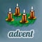 Illustration of advent wreath with realistic spruce and four bronze candles