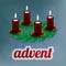 Illustration of advent wreath with realistic spruce and four red candles