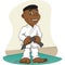 Illustration Afro-descendant child fighter in martial arts, judo, karate, jujitso, taekwondo