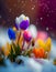 Illustration of AI generated Springtime colorful Crocus Flower Growth, AI generated image