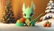 Illustration, AI generation. cute green dragons. 3D