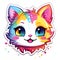 Illustration, AI generation. kawaii sticker. cute colorful kitty