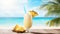 Illustration, AI generation. Pina colada in a glass, tropical sea background