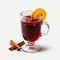 Illustration, AI generation. Wine glasses with mulled wine on a white background