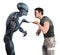 Illustration of an alien arguing with a human