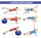 Illustration of all muscle groups exercises wirh fitness ball and plank