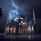 illustration of amazing architectural design of muslim mosque, ramadan kareem, eid, Generative Ai