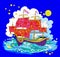 Illustration of ancient medieval sailboat from fairyland. Print for little children and kindergarten. Illustration of fantastic