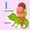 Illustration Animal Alphabet Letter I-Ice cream,Iguana