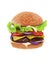 Illustration of an appetizing hamburger with cheese, tomatoes and onions.