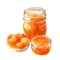 illustration, apricot jam in a glass jar, sweet dessert isolated on a white background