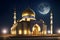 Illustration of architecture design of muslim mosque night ramadan kareem Eid Generative AI