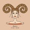 Illustration of Aries zodiac sign. Element of Fire. Beautiful Girl Portrait. One of 12 Women in Collection For Your