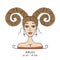 Illustration of Aries zodiac sign. Element of Fire. Beautiful Girl Portrait. One of 12 Women in Collection For Your