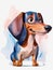 Illustration art, Line art and flat colors, An expressionistic watercolor painting of a beautiful dachshund dog