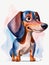 Illustration art, Line art and flat colors, An expressionistic watercolor painting of a beautiful dachshund dog