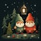 Illustration art vintage two gnomes santa claus in the forest