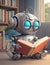 Illustration of Artificial Intelligence small cute robot, training skills and reading books