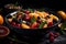 Illustration of assorted, fresh and juicy fruit salad in a bowl. Mixed fruits. Delicious, sweet and tasty. Strawberry, blueberry,