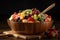 Illustration of assorted, fresh and juicy fruit salad in a bowl. Mixed fruits. Delicious, sweet and tasty. Strawberry, blueberry,