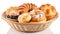 An illustration of an assortment of sweet tasty pastries isolated on white.