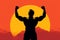 Illustration of an athletic man silhouette displaying muscles, strength and victory