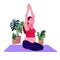 Illustration of Attractive pregnant woman working out, pregnant woman training yoga at home with lots of indoor plants.