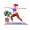 Illustration of Attractive pregnant woman working out, pregnant woman training yoga at home with lots of indoor plants.