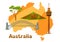 Illustration of Australia map with tourist attractions.