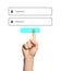 Illustration of authorization interface and woman pressing button LOGIN on white background