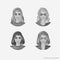 Illustration with avatars woman. Cartoon image of a set of women. Emotion, face, avatars. Illustration in white and