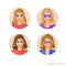 Illustration with avatars women. Cartoon image of a set of women .Emotion, face, avatars. Vector illustration.