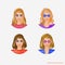 Illustration with avatars women. Cartoon image of a set of women .Emotion, face, avatars. Vector illustration.