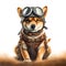 illustration of aviator dog wear leather helmet and goggle ai generated