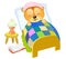 Illustration for baby book. Little teddy bear sleeping at night in his bed after reading. vector cartoon image. Good night.