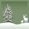 Illustration with background allusive to the theme of christmas. Characteristic winter landscape with snowing pine tree, and deer