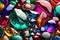 Illustration of background with multicolored gemstones in 3d style. AI generation
