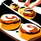 Illustration of a baking tray full of baked sweet buns. AI generated