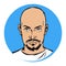 Illustration of a bald man with a beard. Vector. Fashionable brutal alpha male. Mascot for a beauty salon, studio.