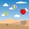 Illustration balloons on the sky over the desert.