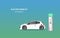Illustration banner with electric car charging station. Electro mobility environment for map location network concept.Green Clean