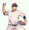 Illustration of baseball player throwing ball during game