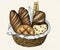 Illustration of a basket with breads