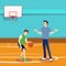 Illustration of a basketball coach giving instruction