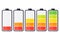 Illustration of battery level indicators. Battery life, accumulator, battery running low, battery recharging vector