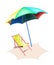 Illustration of Beach Chair and Colorful Umbrella